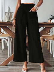 Elasticity Pleated Pockets Solid Color Split-Joint Loose Wide Leg Trousers Pants