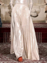 High Waisted Loose Pockets Shiny Solid Color Pants Trousers