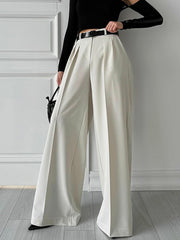Pleated Solid Color Split-Joint High Waisted Loose Trousers Suit Pants