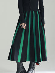Contrast Color Pleated A-Line Loose Skirts Bottoms