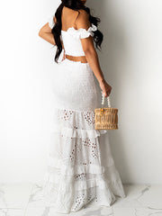 White Color Vest Tops Skirt Suits