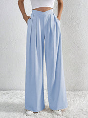 Pleated Solid Color Loose Wide Leg Trousers Pants