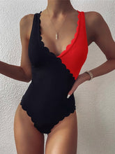 Vintage Sexy V-Neck Color Matching One Piece Swimsuit
