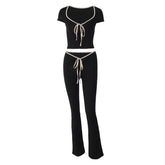 Bella Contrast Trim Square Neck Crop Top & Flare Pants Set