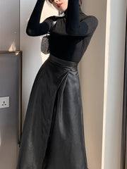 Solid Color Split-Front A-Line Loose Skirts Bottoms