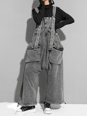 Pockets Split-Joint Loose Sleeveless Overalls Jean Pants Bottoms