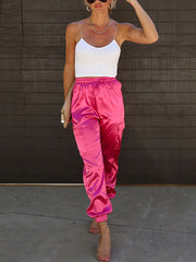 Drawstring Elasticity Pockets Solid Color Ankle-Tied Trousers Pants