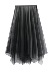 Original Simple Casual Irregular Solid Color Pleated Mesh Skirt