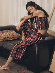 Vacation Loose Sleeveless Printing U-Neck Two Pieces Set