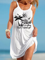 Women's The Beach Is Calling And I Must Go Palm Tree Print Vacation Dress