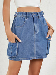 Adjustable Elasticity Pockets Split-Joint High Waisted Loose Skirts Bottoms