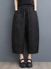 Elasticity Jacquard Pockets Solid Color Harem Pants High Waisted Trousers Ninth Pants