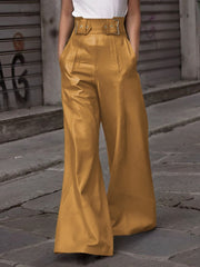 High Waisted Loose Pleated Pockets Split-Joint Pants Trousers