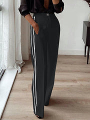 Pockets Striped High Waisted Loose Trousers Suit Pants