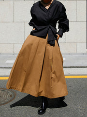 Solid Color A-line Loose Skirts Bottoms
