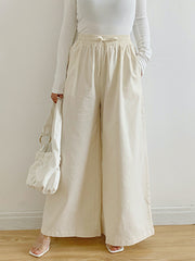 Drawstring Elasticity Pockets Solid Color High Waisted Loose Trousers Pants