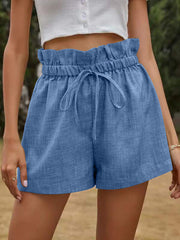 Drawstring Elasticity Pleated Solid Color High Waisted Loose Shorts Bottoms