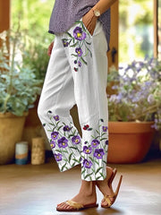 Women's Art Floral Loose Pockets Casual Pants
