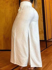 Chains Elasticity Pleated Pockets High Waisted Loose Trousers Pants