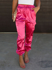 Drawstring Pockets Solid Color Loose Straight Leg Casual Pants Bottoms