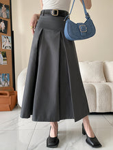 Pleated Solid Color Split-Joint A-Line High Waisted Skirts Bottoms