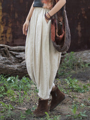 Elasticity Pleated Pockets Solid Color Split-Joint Bloomers Loose Casual Pants Bottoms