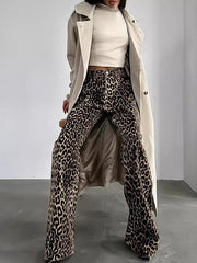 Buttoned Leopard Pockets Split-Joint Loose Trousers Pants