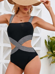 Hollow Out Backless Fashionable Color Blocking One Piece Swimsuit