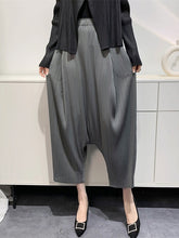Elasticity Pleated Solid Color Split-Joint Harem Pants High Waisted Trousers Pants Ninth Pants