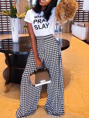 Houndstooth Loose Wide Leg Trousers Casual Pants Bottoms
