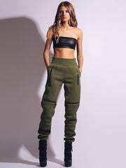 Stylish High-Waisted Solid Color Zipper Casual Sports Pants