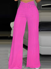 Elasticity Hollow Pleated Solid Color Loose Wide Leg Trousers Pants