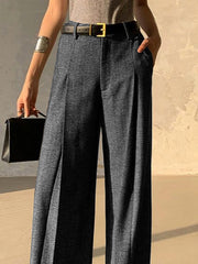 Loose Belted Solid Color Zipper Suit Pants Trousers