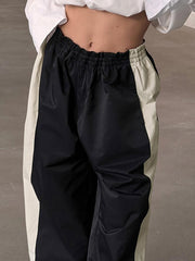 Contrast Color Low Waist Casual Pants