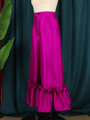 Buttoned Falbala High-Waisted Solid Color Loose Wide Leg Pants Flared Trousers