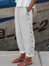 Loose Buttoned Pockets Striped Pants Trousers