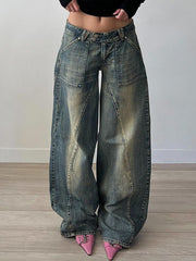 Distressed Wide Leg Low Rise Jeans