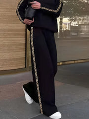 Loose Printed Solid Color Casual Pants Bottoms Trousers