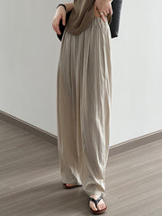 Elasticity Pleated Solid Color High Waisted Wide Leg Trousers Casual Pants Bottoms