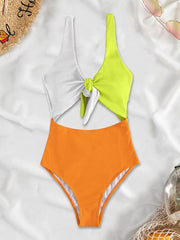 U-neck Exposed Triangular One Piece Swimsuit