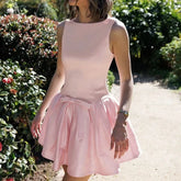 Backless Slim Pleated Short Dress