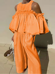 Elasticity Pockets Solid Color Loose Wide Leg Trousers Pants