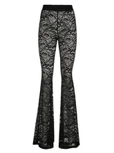 Lace See-Through High Waist Flared Pants In Black
