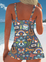 Women's Retro Hippie Style Printed One Piece Swimsuit
