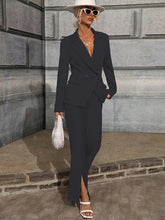 Office Solid Lapel Collar Two Pieces Set