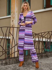 Vacation Loose Long Sleeves Plain Striped Two Pieces Set