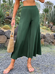 Casual High Waisted Wide Leg Solid Color Pants