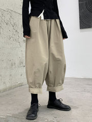 Elasticity High-Waisted Pleated Solid Color Split-Joint Harem Pants Loose Trousers Pants