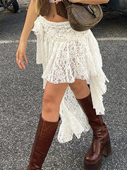 Lace Irregular Mini Skirt In White