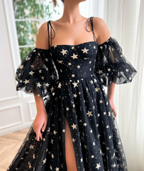 Black Stars Tulle A-line Evening Dress